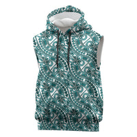 Hibiscus Bloom Island Tribal Waves Sleeveless Hoodie Teal Polynesian Pattern LT01 Teal - Polynesian Pride