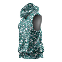 Hibiscus Bloom Island Tribal Waves Sleeveless Hoodie Teal Polynesian Pattern LT01 - Polynesian Pride