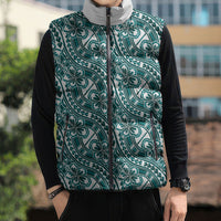 Hibiscus Bloom Island Tribal Waves Sleeveless Puffer Jacket Teal Polynesian Pattern LT01 - Polynesian Pride