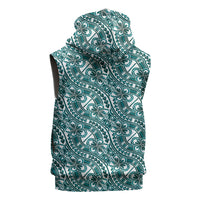 Hibiscus Bloom Island Tribal Waves Sleeveless Zip Hoodie Teal Polynesian Pattern LT01 - Polynesian Pride