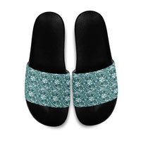 Hibiscus Bloom Island Tribal Waves Slide Sandals Teal Polynesian Pattern LT01 Teal - Polynesian Pride