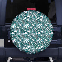 Hibiscus Bloom Island Tribal Waves Spare Tire Cover Teal Polynesian Pattern
