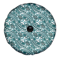 Hibiscus Bloom Island Tribal Waves Spare Tire Cover Teal Polynesian Pattern