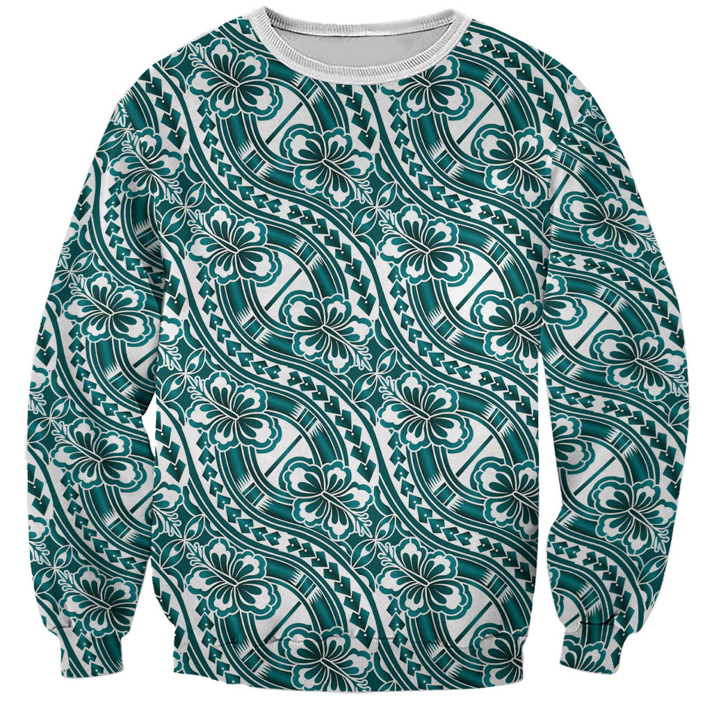 Hibiscus Bloom Island Tribal Waves Sweatshirt Teal Polynesian Pattern LT01 Unisex Teal - Polynesian Pride