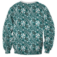 Hibiscus Bloom Island Tribal Waves Sweatshirt Teal Polynesian Pattern LT01 - Polynesian Pride