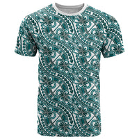 Hibiscus Bloom Island Tribal Waves T Shirt Teal Polynesian Pattern LT01 Teal - Polynesian Pride