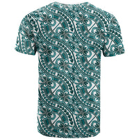 Hibiscus Bloom Island Tribal Waves T Shirt Teal Polynesian Pattern LT01 - Polynesian Pride