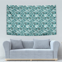 Hibiscus Bloom Island Tribal Waves Tapestry Teal Polynesian Pattern LT01 - Polynesian Pride