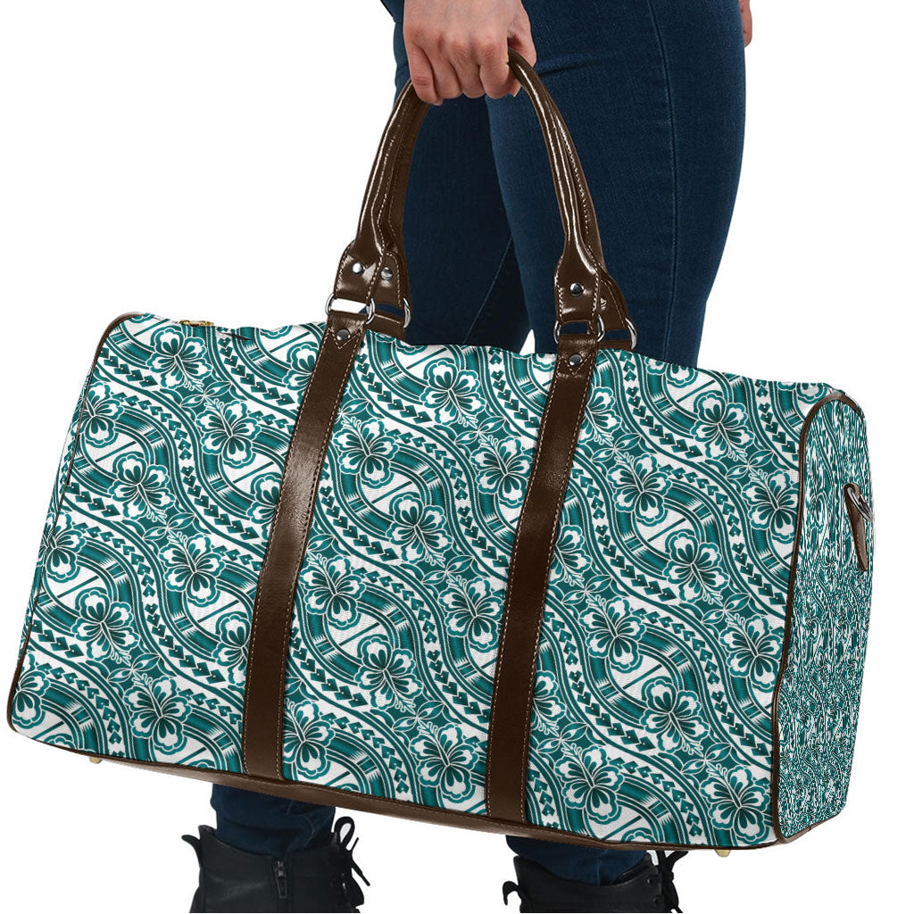 Hibiscus Bloom Island Tribal Waves Travel Bag Teal Polynesian Pattern LT01 - Polynesian Pride
