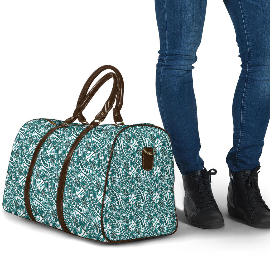 Hibiscus Bloom Island Tribal Waves Travel Bag Teal Polynesian Pattern LT01 - Polynesian Pride