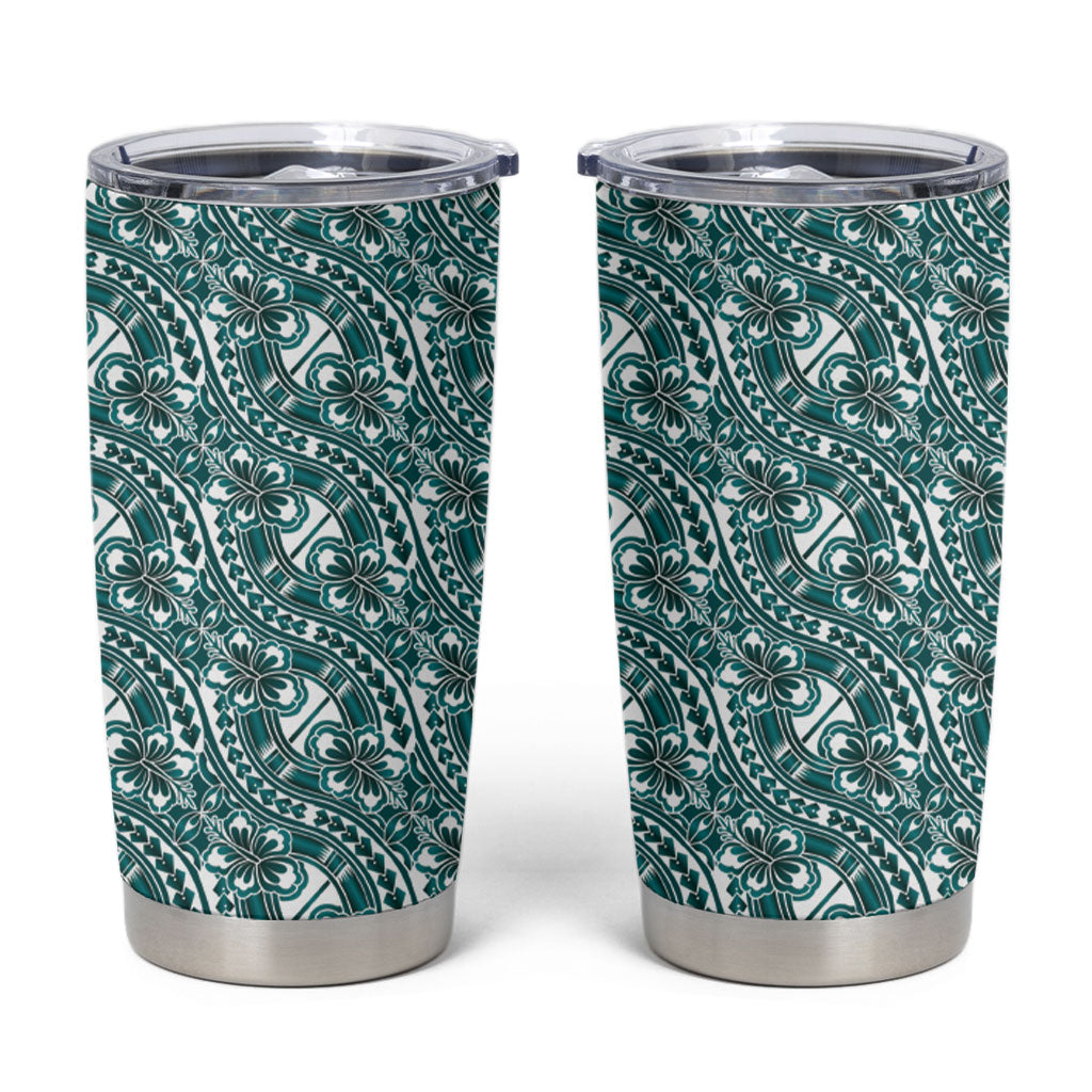 Hibiscus Bloom Island Tribal Waves Tumbler Cup Teal Polynesian Pattern LT01 Teal - Polynesian Pride