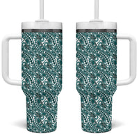 Hibiscus Bloom Island Tribal Waves Tumbler With Handle Teal Polynesian Pattern LT01 One Size: 40 oz Teal - Polynesian Pride