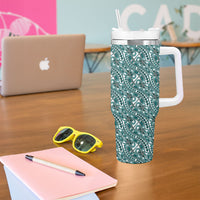 Hibiscus Bloom Island Tribal Waves Tumbler With Handle Teal Polynesian Pattern LT01 - Polynesian Pride