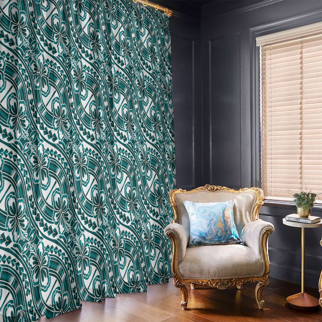 Hibiscus Bloom Island Tribal Waves Window Curtain Teal Polynesian Pattern LT01 - Polynesian Pride