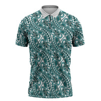 Hibiscus Bloom Island Tribal Waves Zipper Polo Shirt Teal Polynesian Pattern LT01 Teal - Polynesian Pride