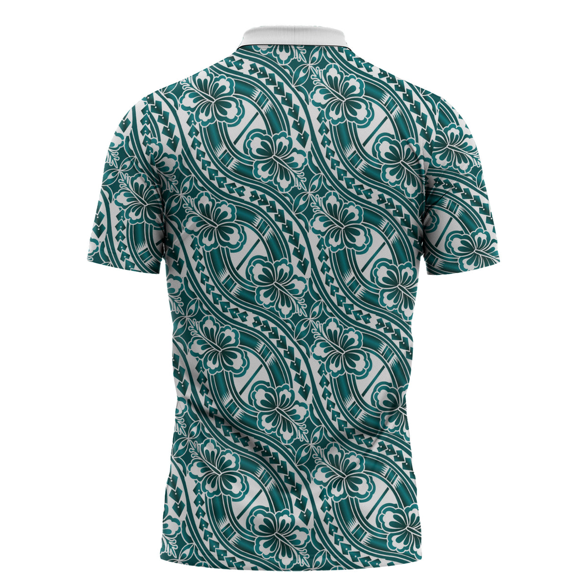 Hibiscus Bloom Island Tribal Waves Zipper Polo Shirt Teal Polynesian Pattern LT01 - Polynesian Pride