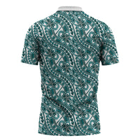 Hibiscus Bloom Island Tribal Waves Zipper Polo Shirt Teal Polynesian Pattern LT01 - Polynesian Pride