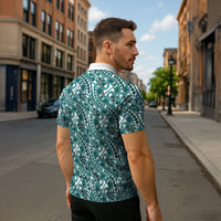 Hibiscus Bloom Island Tribal Waves Zipper Polo Shirt Teal Polynesian Pattern LT01 - Polynesian Pride