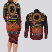 Papua New Guinea Bird of Paradise Couples Matching Long Sleeve Bodycon Dress and Long Sleeve Button Shirt 16 September 1975 Independence Day Anniversary LT01 - Polynesian Pride