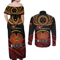 Papua New Guinea Bird of Paradise Couples Matching Off Shoulder Maxi Dress and Long Sleeve Button Shirt 16 September 1975 Independence Day Anniversary LT01 - Polynesian Pride
