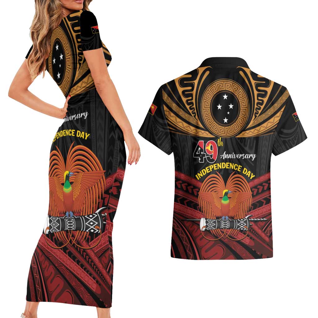 Papua New Guinea Bird of Paradise Couples Matching Short Sleeve Bodycon Dress and Hawaiian Shirt 16 September 1975 Independence Day Anniversary LT01 - Polynesian Pride