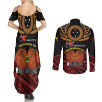 Papua New Guinea Bird of Paradise Couples Matching Summer Maxi Dress and Long Sleeve Button Shirt 16 September 1975 Independence Day Anniversary LT01 - Polynesian Pride