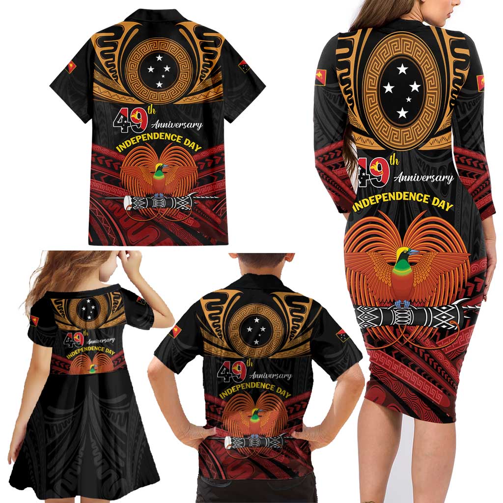 Papua New Guinea Bird of Paradise Family Matching Long Sleeve Bodycon Dress and Hawaiian Shirt 16 September 1975 Independence Day Anniversary LT01 - Polynesian Pride
