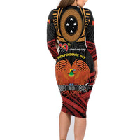 Papua New Guinea Bird of Paradise Family Matching Long Sleeve Bodycon Dress and Hawaiian Shirt 16 September 1975 Independence Day Anniversary LT01 - Polynesian Pride