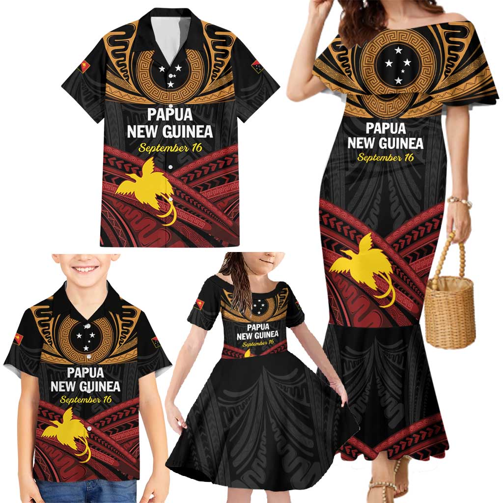 Papua New Guinea Bird of Paradise Family Matching Mermaid Dress and Hawaiian Shirt 16 September 1975 Independence Day Anniversary LT01 - Polynesian Pride