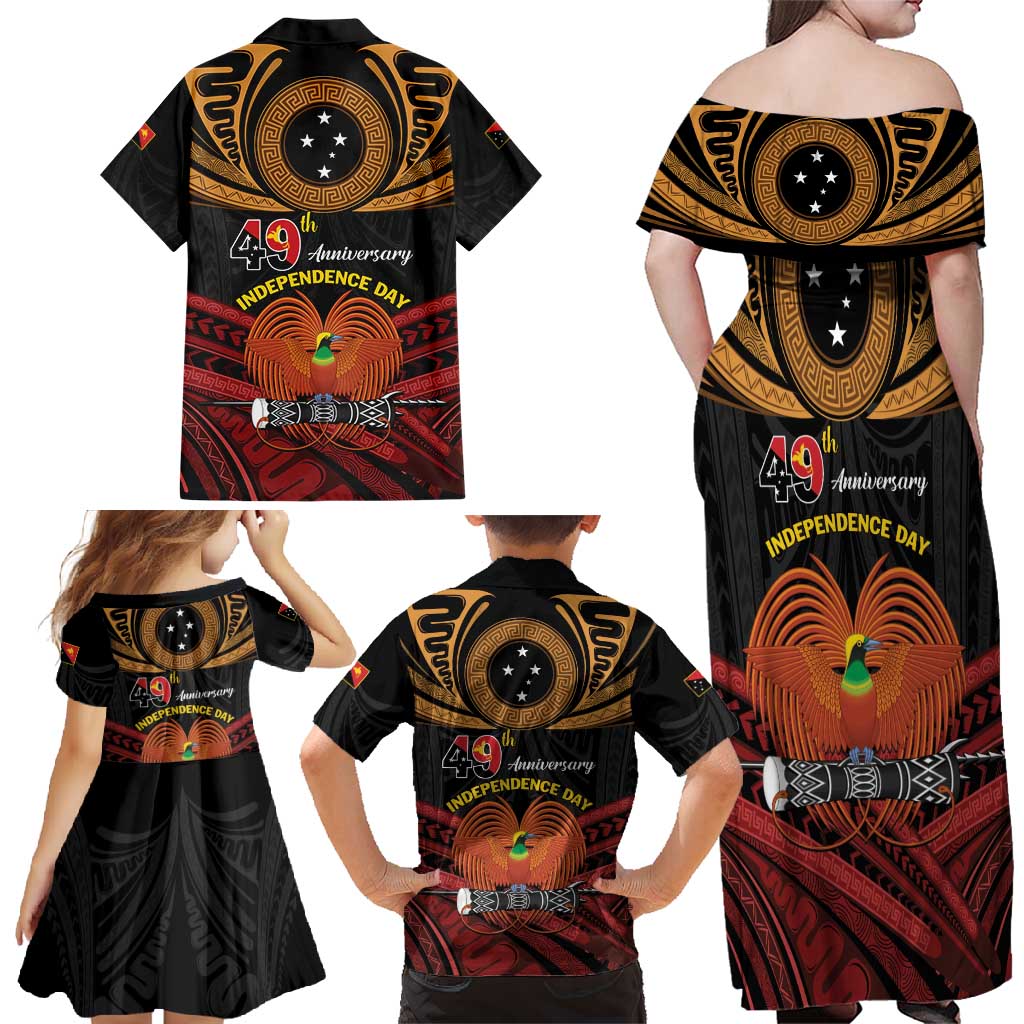 Papua New Guinea Bird of Paradise Family Matching Off Shoulder Maxi Dress and Hawaiian Shirt 16 September 1975 Independence Day Anniversary LT01 - Polynesian Pride