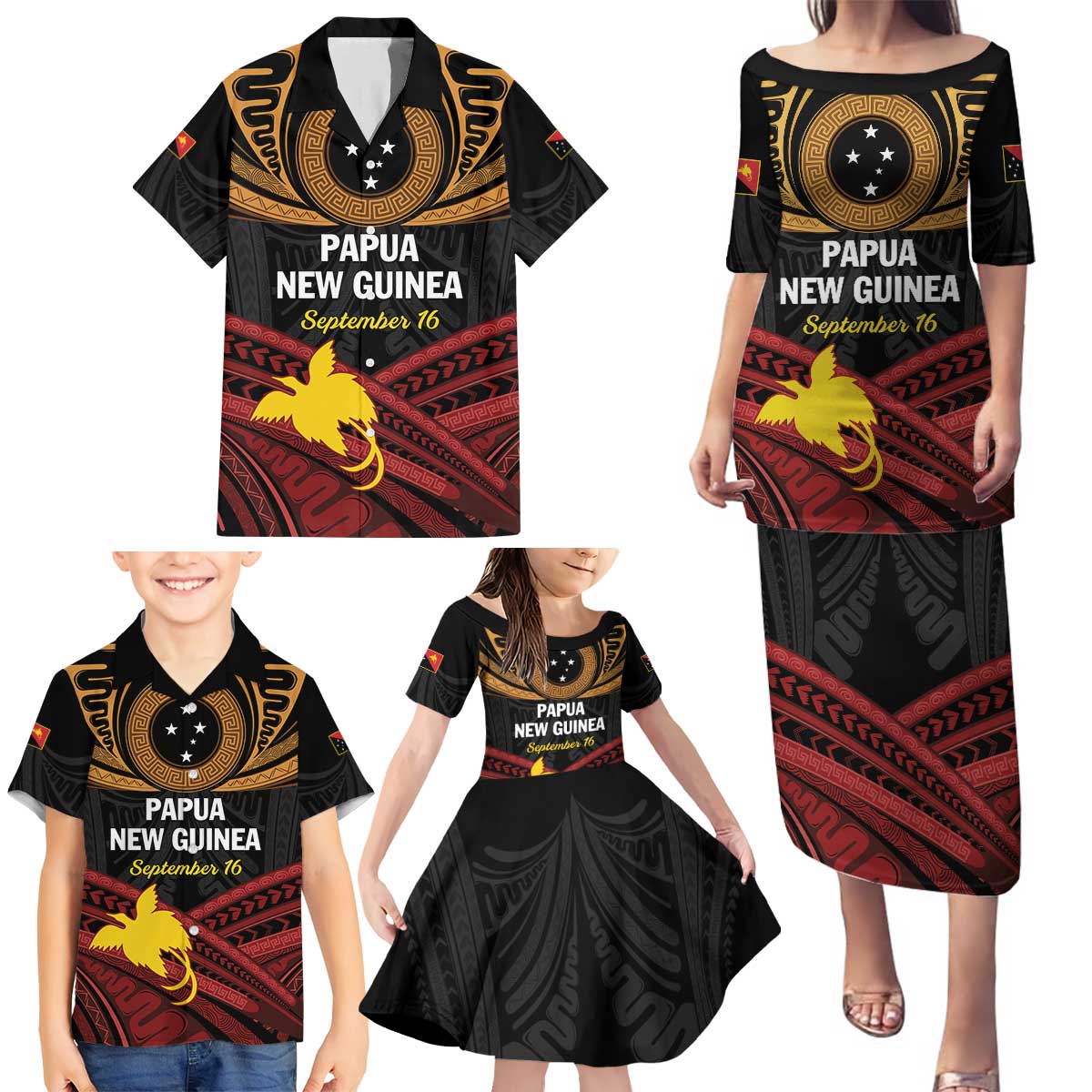 Papua New Guinea Bird of Paradise Family Matching Puletasi and Hawaiian Shirt 16 September 1975 Independence Day Anniversary LT01 - Polynesian Pride