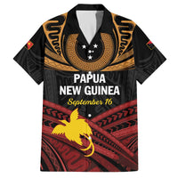 Papua New Guinea Bird of Paradise Family Matching Puletasi and Hawaiian Shirt 16 September 1975 Independence Day Anniversary LT01 Dad's Shirt - Short Sleeve Black - Polynesian Pride