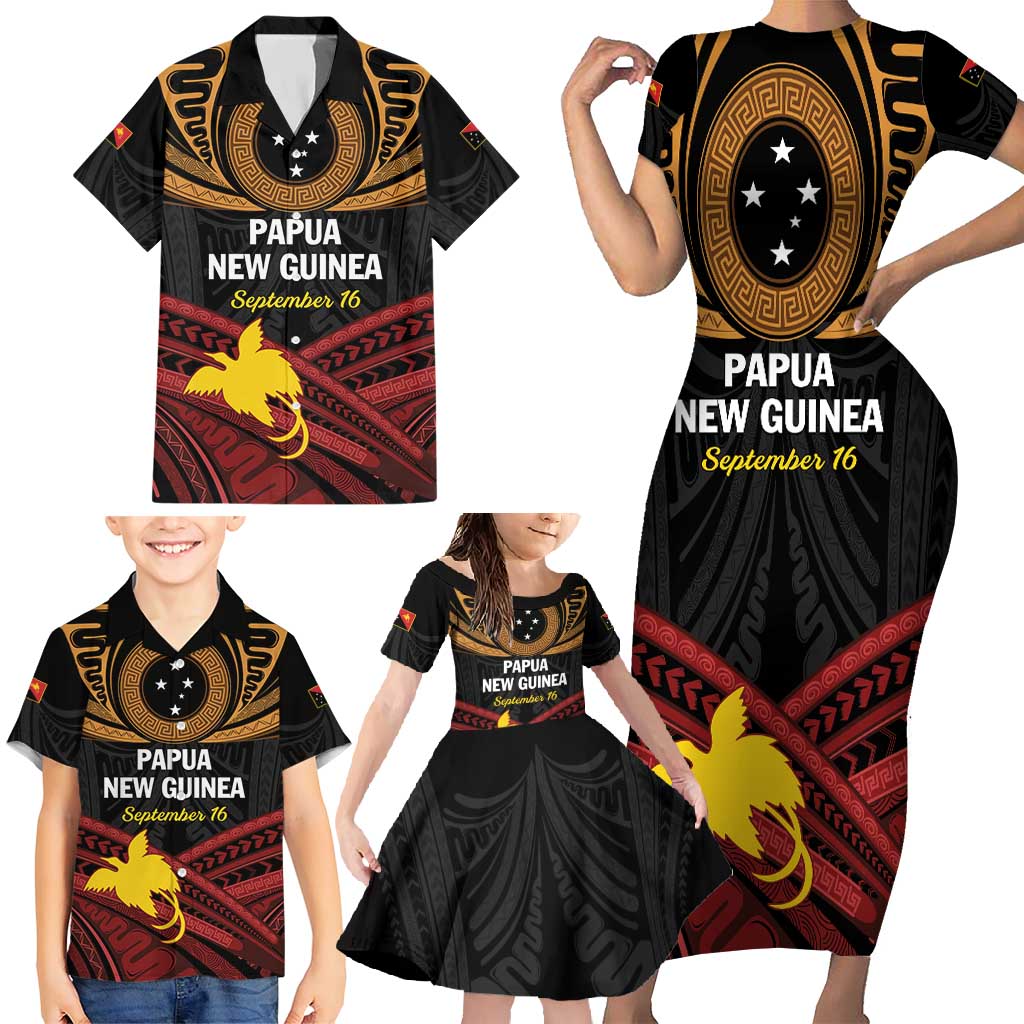 Papua New Guinea Bird of Paradise Family Matching Short Sleeve Bodycon Dress and Hawaiian Shirt 16 September 1975 Independence Day Anniversary LT01 - Polynesian Pride