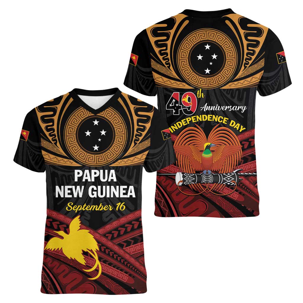 Papua New Guinea Bird of Paradise Women V-Neck T-Shirt 16 September 1975 Independence Day Anniversary LT01 - Polynesian Pride