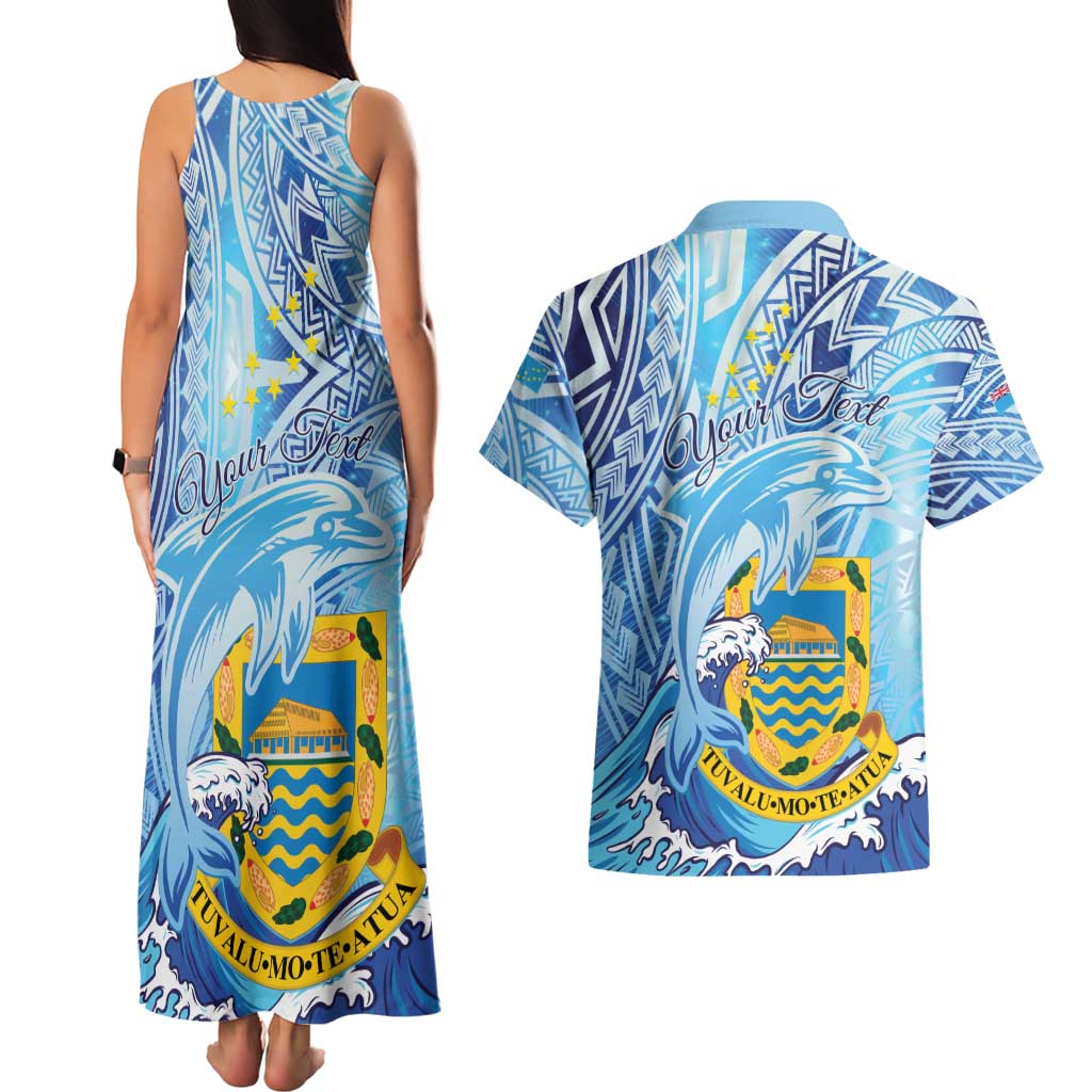 Tuvalu mo te Atua Couples Matching Tank Maxi Dress and Hawaiian Shirt Tuvalu Dolphin Polynesian Pattern LT01 - Polynesian Pride