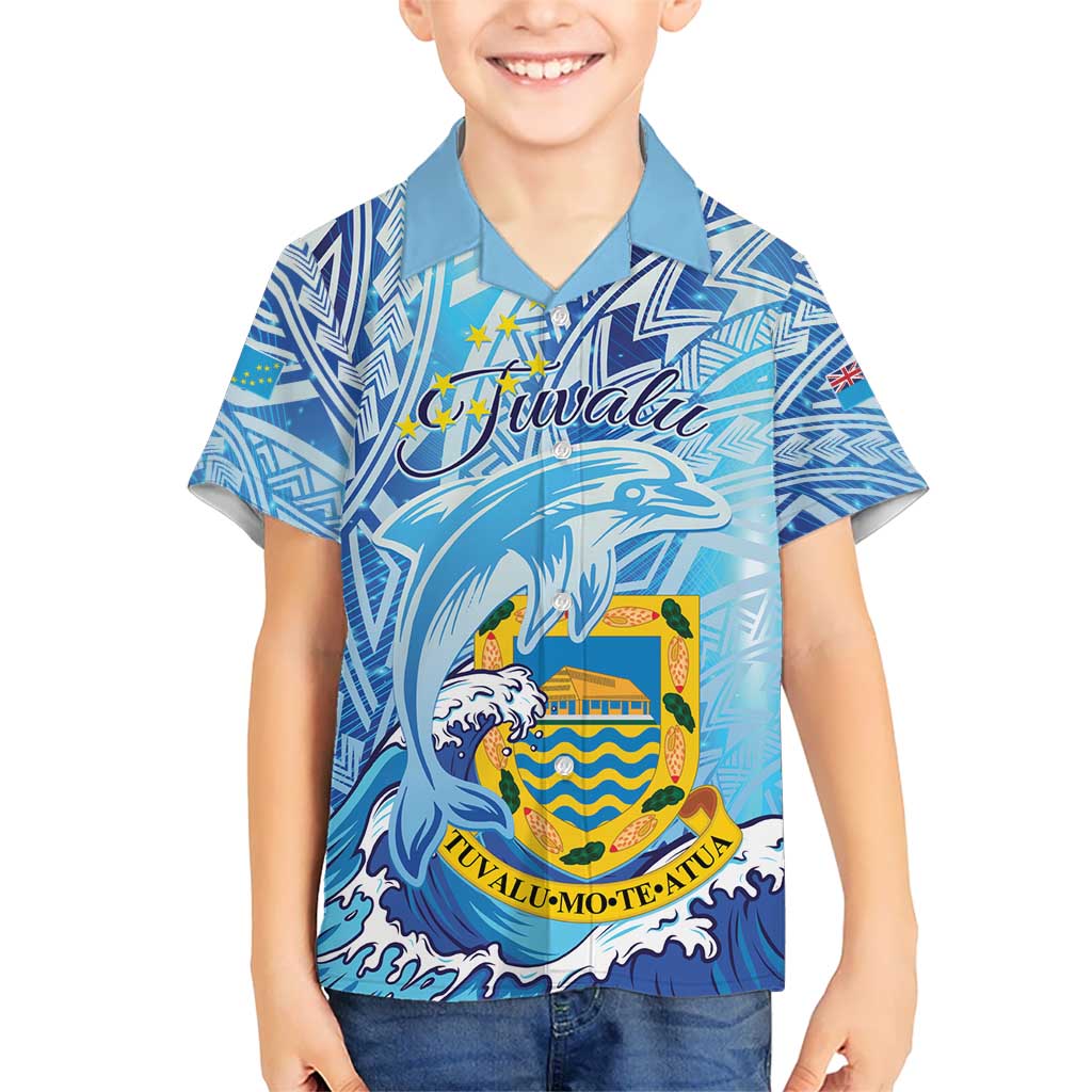 Tuvalu mo te Atua Kid Hawaiian Shirt Tuvalu Dolphin Polynesian Pattern LT01 Kid Blue - Polynesian Pride