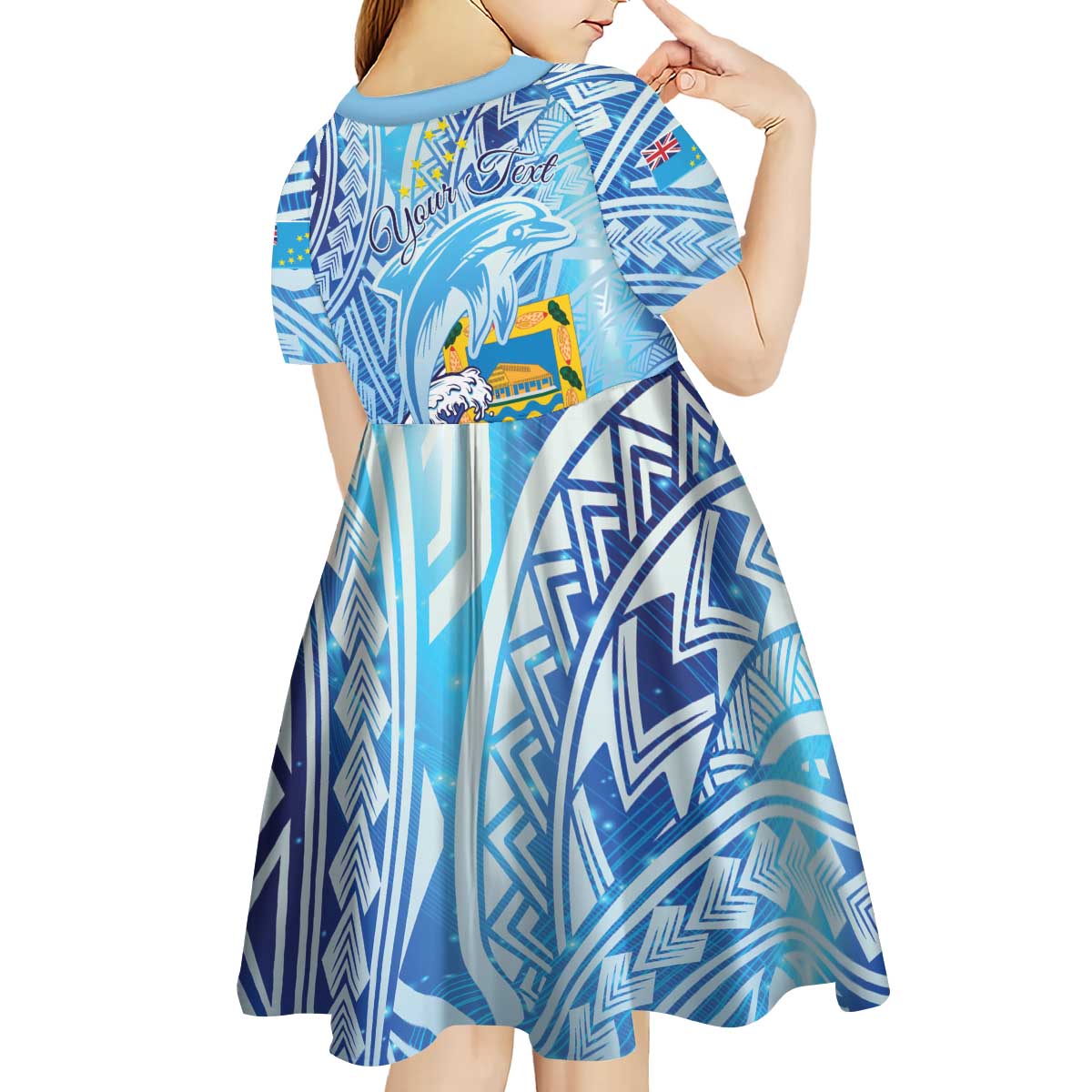Tuvalu mo te Atua Kid Short Sleeve Dress Tuvalu Dolphin Polynesian Pattern LT01 - Polynesian Pride