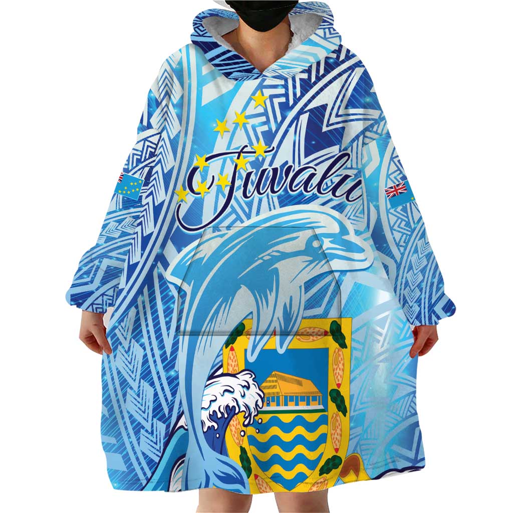 Tuvalu mo te Atua Wearable Blanket Hoodie Tuvalu Dolphin Polynesian Pattern