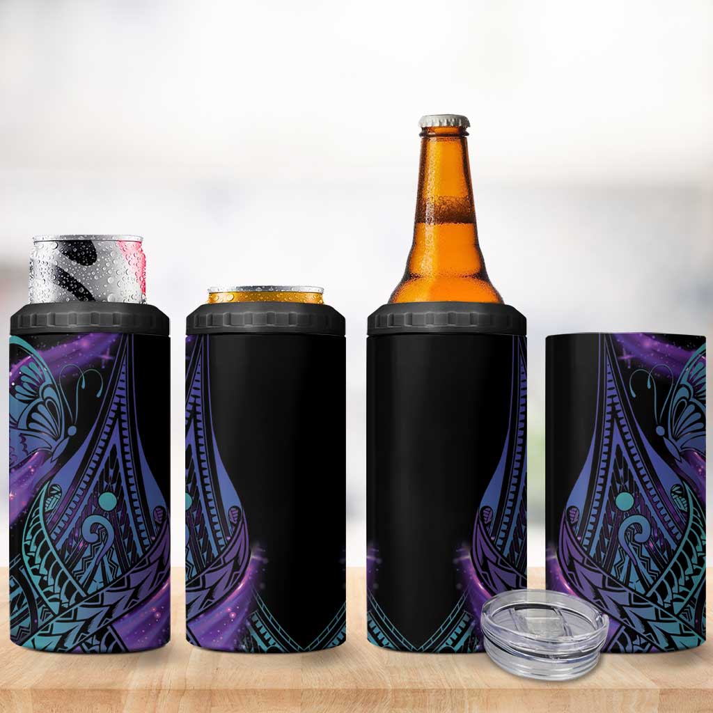 In September We Wear Teal And Purple 4 in 1 Can Cooler Tumbler Magic Ribbon Semicolon