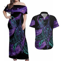 In September We Wear Teal And Purple Couples Matching Off Shoulder Maxi Dress and Hawaiian Shirt Magic Ribbon Semicolon LT01 Purple - Polynesian Pride