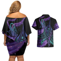 In September We Wear Teal And Purple Couples Matching Off Shoulder Short Dress and Hawaiian Shirt Magic Ribbon Semicolon LT01 - Polynesian Pride
