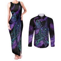 In September We Wear Teal And Purple Couples Matching Tank Maxi Dress and Long Sleeve Button Shirt Magic Ribbon Semicolon