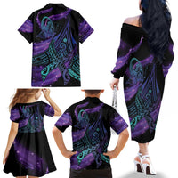 In September We Wear Teal And Purple Family Matching Off The Shoulder Long Sleeve Dress and Hawaiian Shirt Magic Ribbon Semicolon LT01 - Polynesian Pride