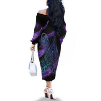 In September We Wear Teal And Purple Family Matching Off The Shoulder Long Sleeve Dress and Hawaiian Shirt Magic Ribbon Semicolon LT01 - Polynesian Pride