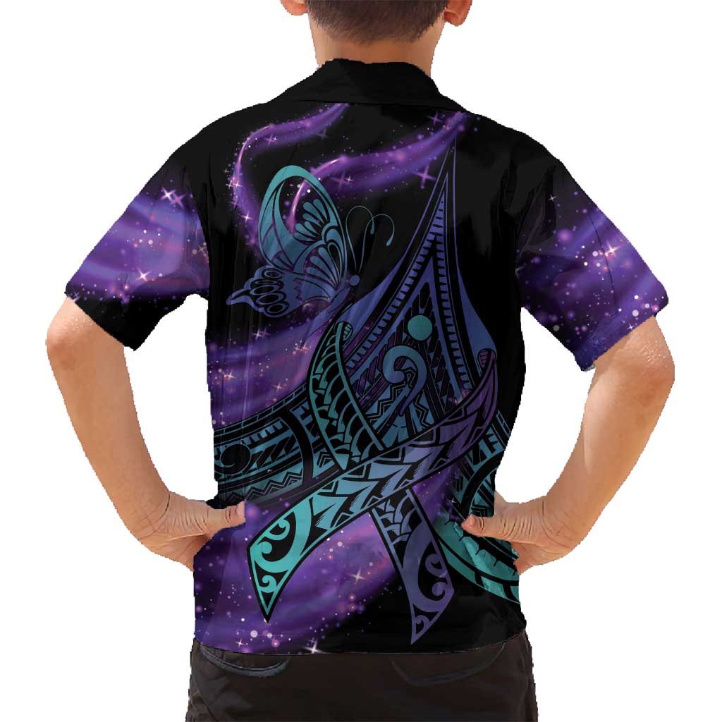 In September We Wear Teal And Purple Family Matching Off Shoulder Maxi Dress and Hawaiian Shirt Magic Ribbon Semicolon LT01 - Polynesian Pride