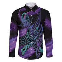 In September We Wear Teal And Purple Family Matching Off Shoulder Short Dress and Hawaiian Shirt Magic Ribbon Semicolon LT01 Dad's Shirt - Long Sleeve Purple - Polynesian Pride