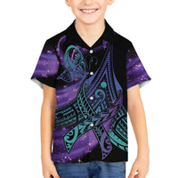 In September We Wear Teal And Purple Family Matching Puletasi and Hawaiian Shirt Magic Ribbon Semicolon LT01 Son's Shirt Purple - Polynesian Pride