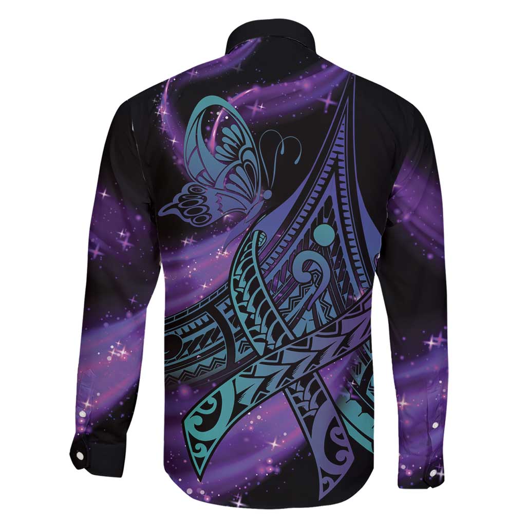 In September We Wear Teal And Purple Family Matching Short Sleeve Bodycon Dress and Hawaiian Shirt Magic Ribbon Semicolon LT01 - Polynesian Pride