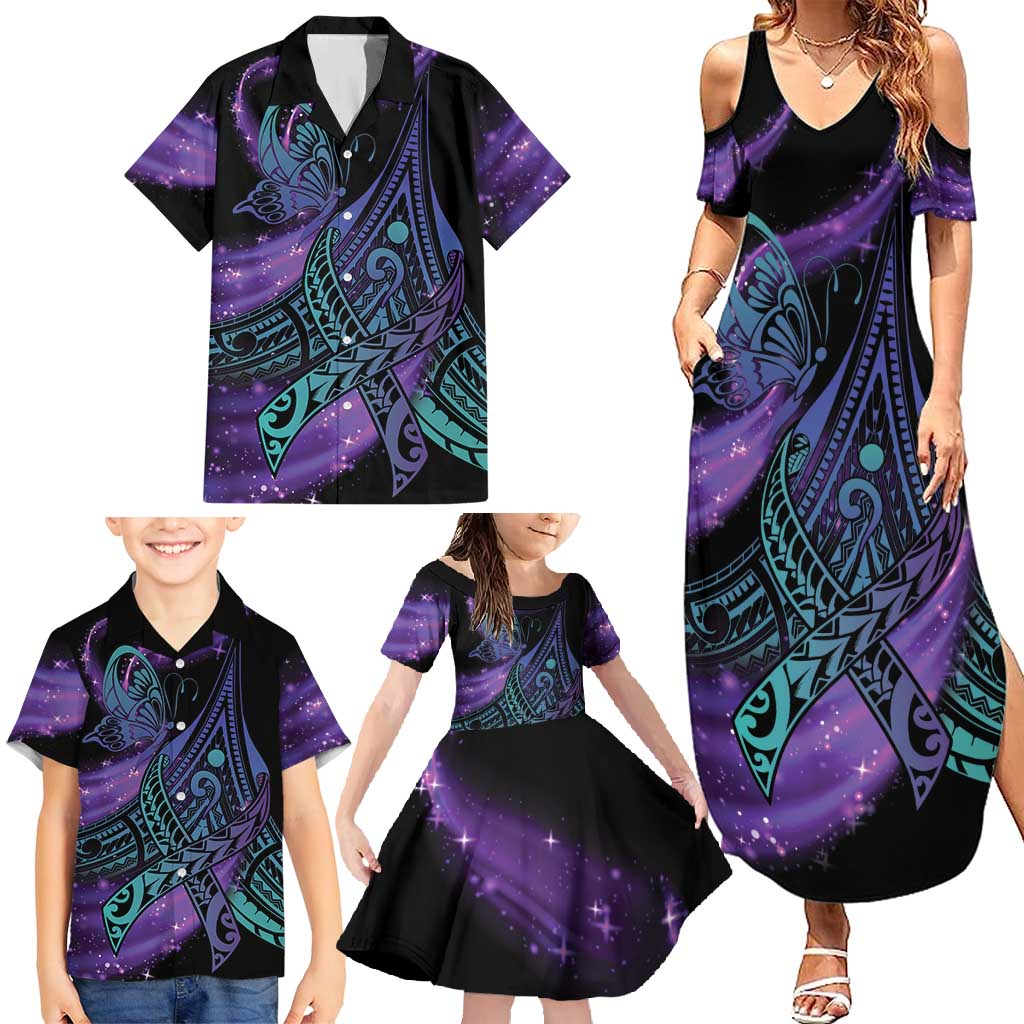 In September We Wear Teal And Purple Family Matching Summer Maxi Dress and Hawaiian Shirt Magic Ribbon Semicolon LT01 - Polynesian Pride