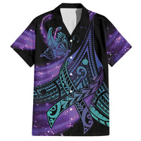 In September We Wear Teal And Purple Family Matching Summer Maxi Dress and Hawaiian Shirt Magic Ribbon Semicolon LT01 Dad's Shirt - Short Sleeve Purple - Polynesian Pride